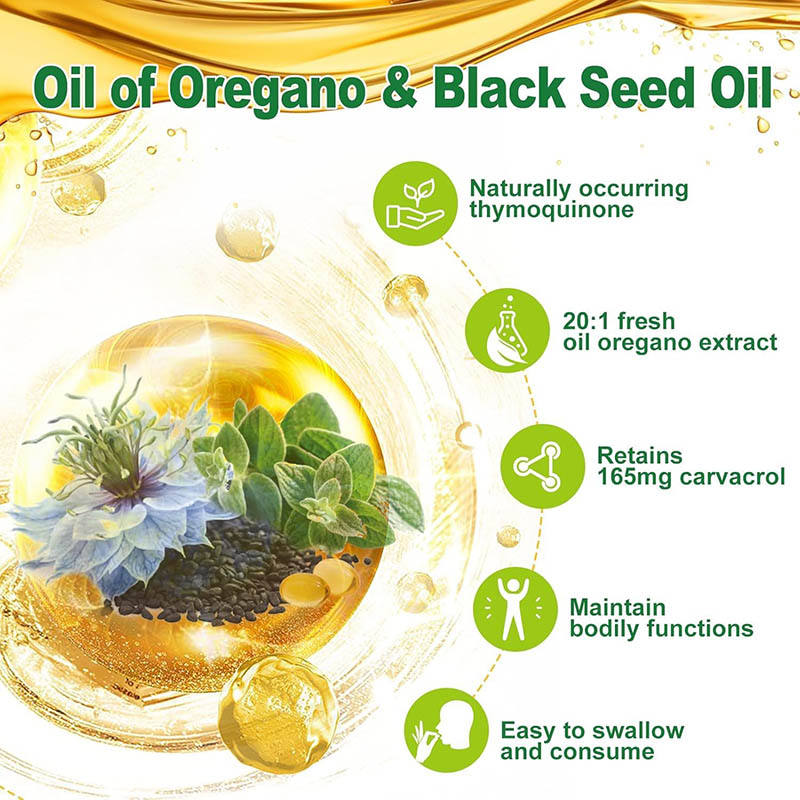 60 Count Oregano Oil Black Seed Oil Softgels Herbal Plant-Based Natural Supplement Capsules for Immune & Digestive Support